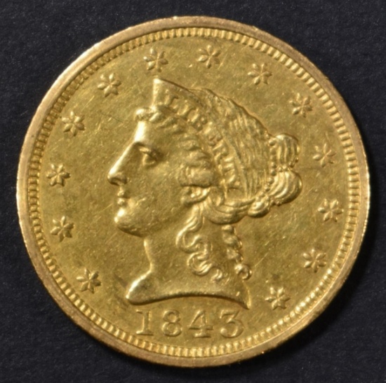 1843 $2.5 GOLD LIBERTY  BU OLD CLEANING