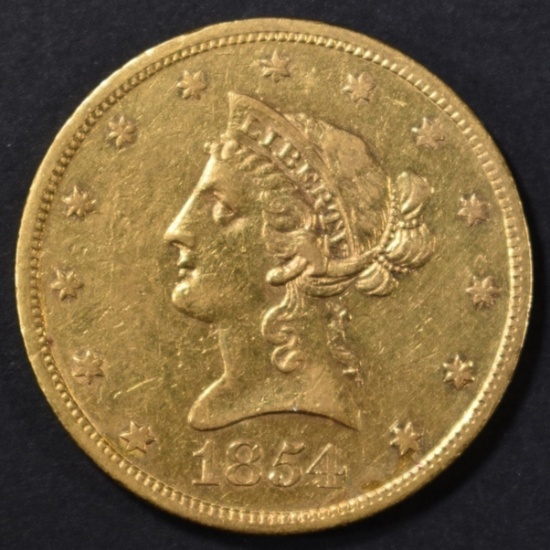 1854-S $10 GOLD LIBERTY  CH AU