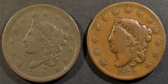 1832 & 39 LARGE CENTS VG
