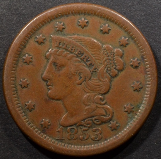 1853 LARGE CENT XF