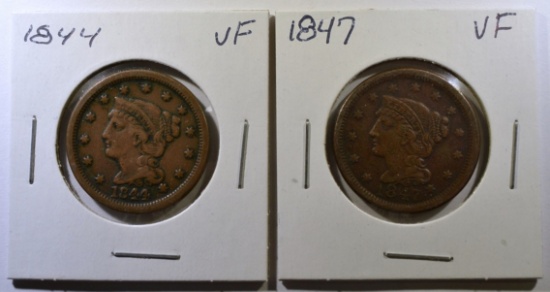 1844 & 47 LARGE CENTS VF