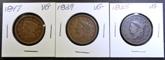 1835, 39, 47 LARGE CENTS VG
