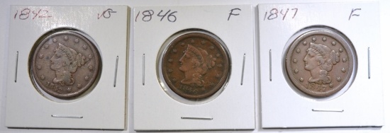 1842 VG, 46 F, 47 F LARGE CENTS