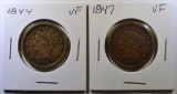 1844 & 47 LARGE CENTS VF