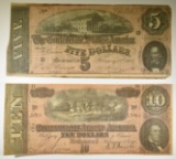 1864 $5.00 & $10.00 CONFEDERATE NOTES