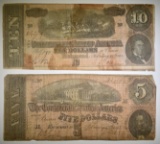 1864 $5 & $10 CONFEDERATE NOTES