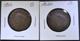 1830 VG, & 31 GOOD LARGE CENTS