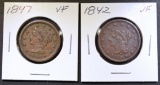 1842, & 47 LARGE CENTS VF