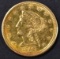 1856-S $2.5 GOLD LIBERTY  NICE BU  OLD CLEANING