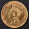 1866 $3 GOLD INDIAN PRINCESS  CH BU