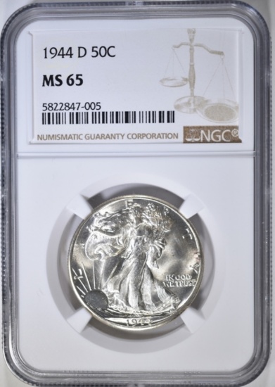 1944-D WALKING LIBERTY HALF DOLLAR, NGC MS-65