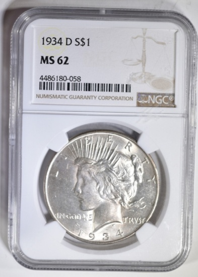 1934-D PEACE DOLLAR NGC MS-62