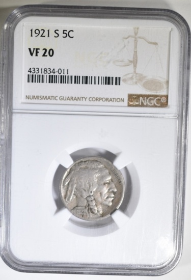 1921-S BUFFALO NICKEL, NGC VF-20