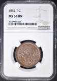 1852 LARGE CENT  NGC MS-64 BN