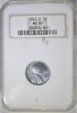 1943-D LINCOLN CENT  NGC MS-67