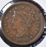 1848 LARGE CENT, XF