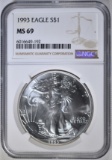 1993 AMERICAN SILVER EAGLE NGC MS-69