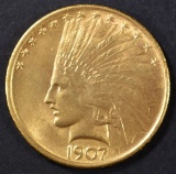 1907 $10 GOLD INDIAN  CH/GEM BU