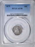 1875 SEATED LIBERTY DIME  PCGS AU-50