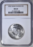 1952 WASHINGTON/CARVER COMMEM HALF NGC MS-64