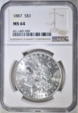 1887 MORGAN DOLLAR, NGC MS-64