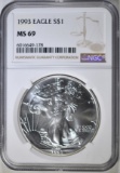 1993  AMERICAN SILVER EAGLE NGC MS-69