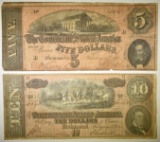 1864 $5 & $10 CONFEDERATE NOTES