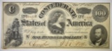1862 $100 CONFEDERATE STATES NOTE AU/CU