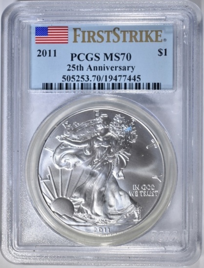 2011 AMERICAN SILVER EAGLE PCGS MS70 1st STRIKE