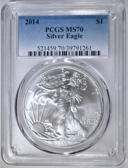 2014 AMERICAN SILVER EAGLE, PCGS MS-70