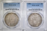 2-1890 MORGAN DOLLARS, PCGS AU-58