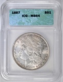 1887 MORGAN DOLLAR, ICG MS-64