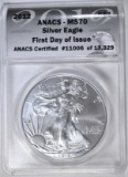 2012 AMERICAN SILVER EAGLE  ANACS MS-70