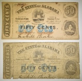 2-1863 50-CENT STATE OF ALABAMA NOTES LOW GRADE