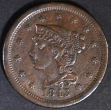 1843 MATURE HEAD LARGE CENT XF