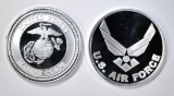 AIR FORCE AND MARINES ONE OUNCE .999 SILVER ROUNDS