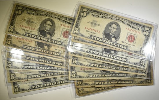 15-1963 $5.00 RED SEAL NOTES ALL IN SLEEVES
