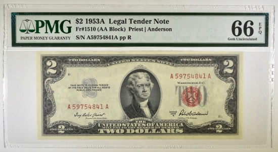 1953A $2.00 RED SEAL NOTE, PMG-66 EPQ