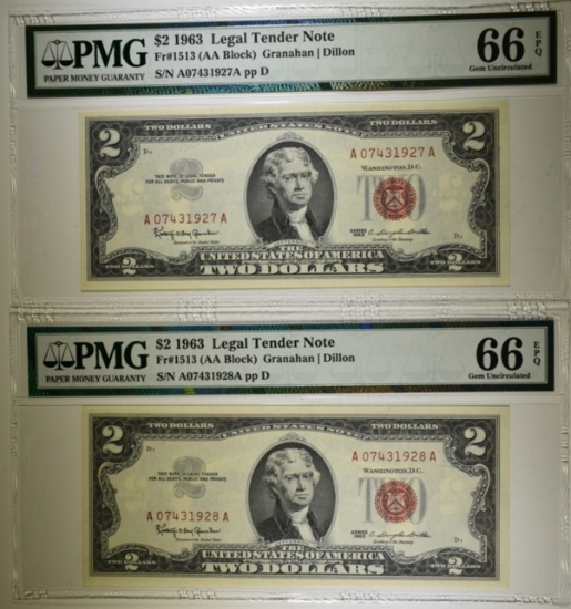 2-1963 $2.00 RED SEAL NOTES, PMG-66 EPQ