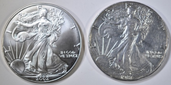 1987 & 2002 AMERICAN SILVER EAGLES