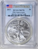 2011 AMERICAN SILVER EAGLE PCGS MS70 1st STRIKE