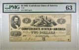 1862 $2 CONFEDERATE NOTE PMG 63 T-42