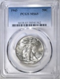 1943 WALKING LIBERTY HALF DOLLAR PCGS MS-65