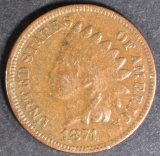 1874 INDIAN CENT, XF