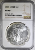 1993  AMERICAN SILVER EAGLE NGC MS-69