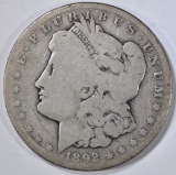 1892-CC MORGAN DOLLAR   VG