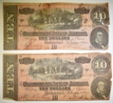 2-1864 $10 CONFEDERATE NOTES LOW GRADE