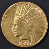 1908-S $10 GOLD INDIAN  NICE AU