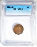 1931-S LINCOLN CENT, ICG VF-20