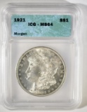 1921 MORGAN DOLLAR ICG-MS 64
